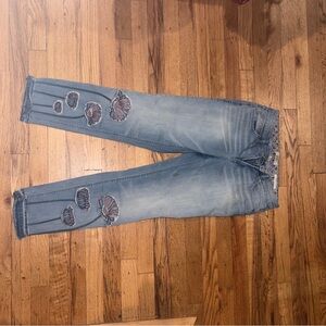 Women's vintage American Blue Jeans with Floral poppy  Embroidery